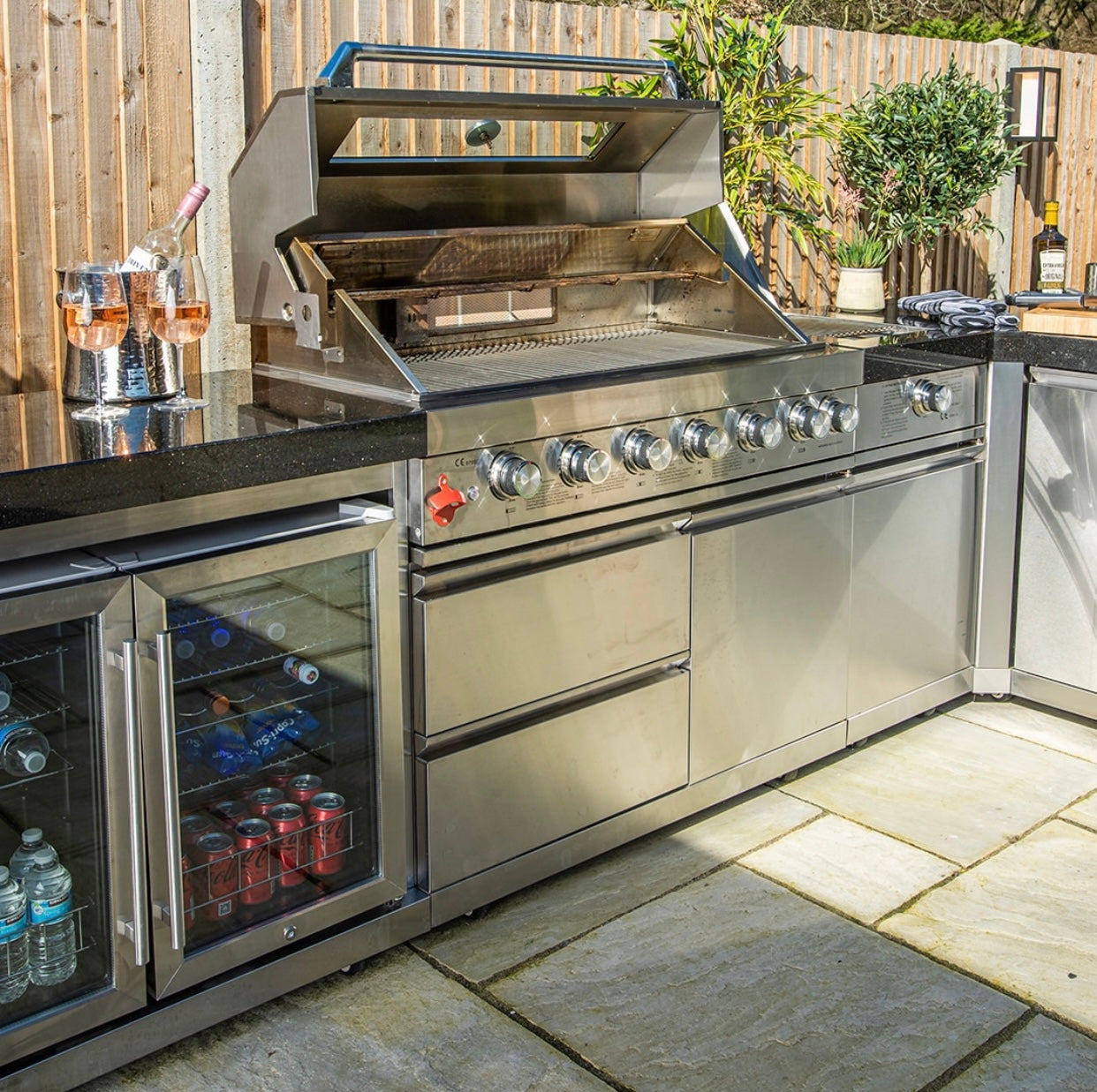 Pinnacle 805 Stainless Steel BBQ Grill Island with 90 Degree Corner & Double Fridge