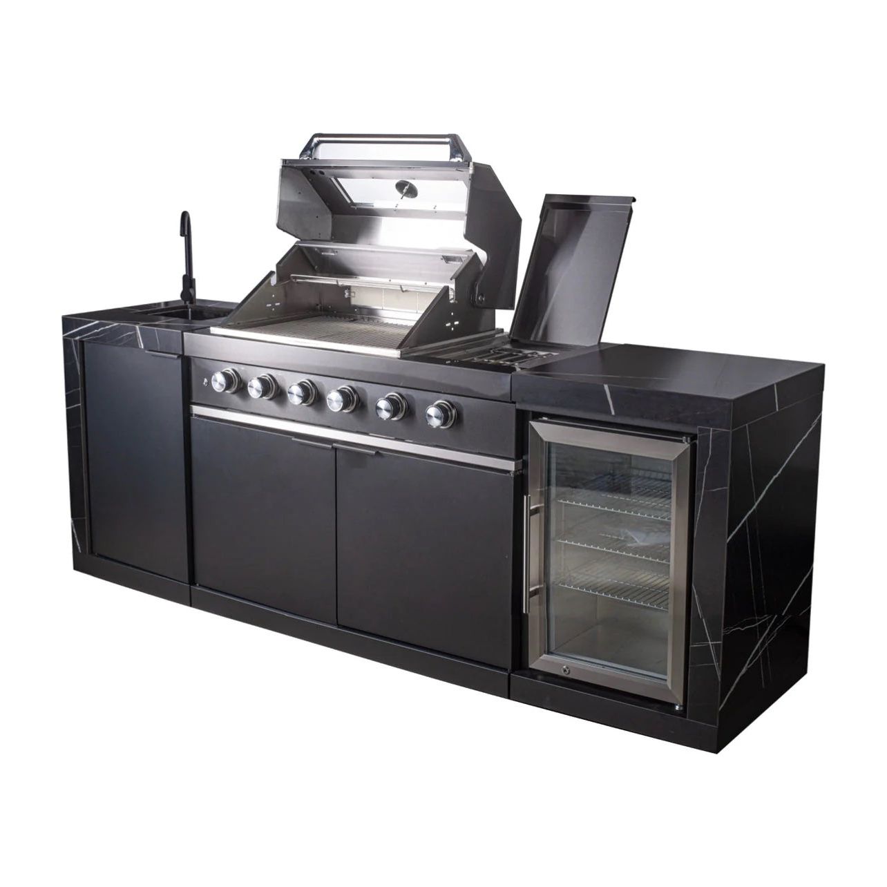 Pinnacle 400 Black Stainless Steel BBQ Grill Island with Fridge