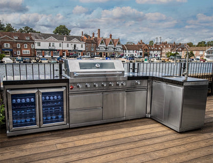 Pinnacle 805 Stainless Steel BBQ Grill Island with 90 Degree Corner & Beverage Center