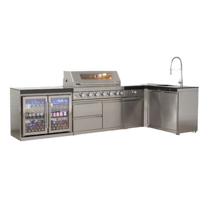 Pinnacle 805 Stainless Steel BBQ Grill Island with 90 Degree Corner & Beverage Center