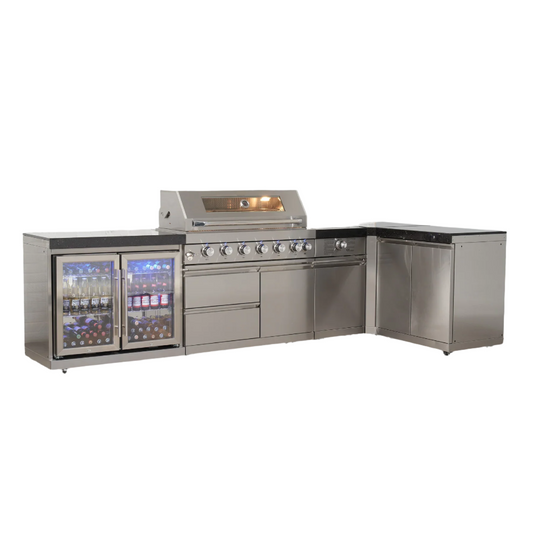 Pinnacle 805 Stainless Steel BBQ Grill Island with 90 Degree Corner & Double Fridge