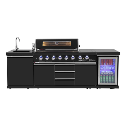 Pinnacle 805 Black Stainless Steel BBQ Grill Island with Fridge