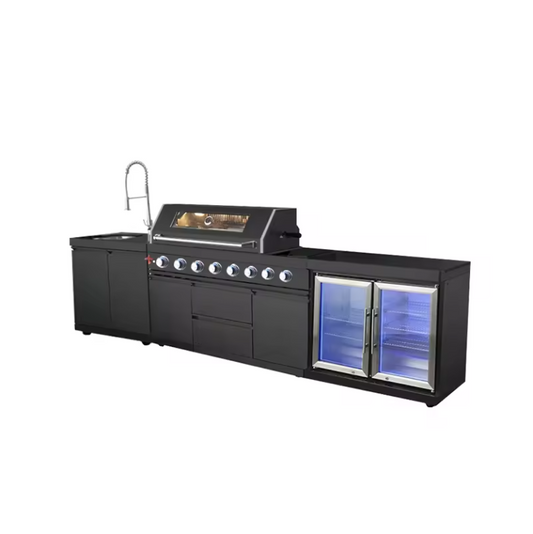 Pinnacle 805 Deluxe Black Stainless Steel BBQ Grill Island with Beverage Center