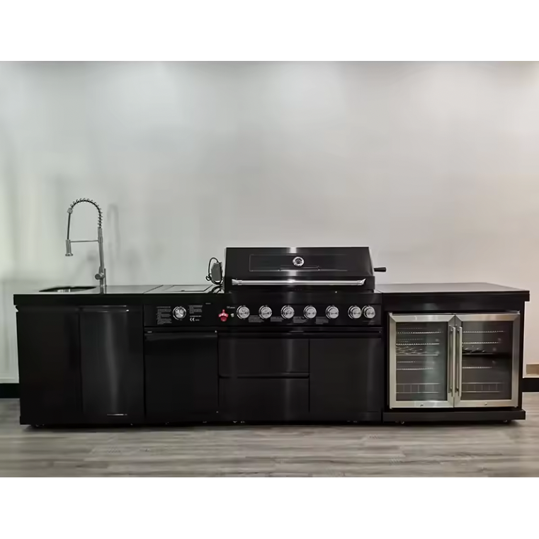 Pinnacle 805 Deluxe Black Stainless Steel BBQ Grill Island with Beverage Center