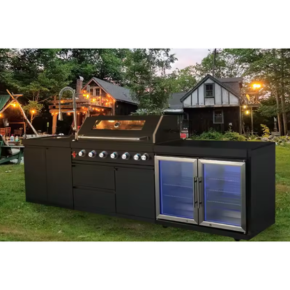 Pinnacle 805 Deluxe Black Stainless Steel BBQ Grill Island with Beverage Center