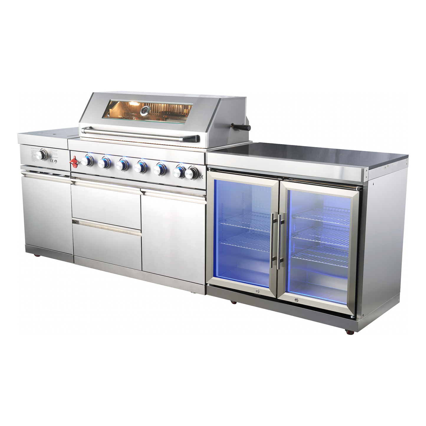 PINNACLE 805 Deluxe Stainless Steel BBQ Grill Island with Double Fridge Cabinet