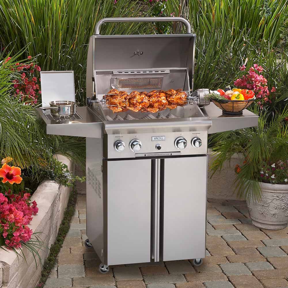 American Outdoor Grill (AOG) T-Series 24-Inch Freestanding Gas Grill w/Single Side Burner & Rotisserie