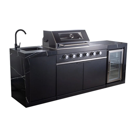 Pinnacle 400 Black Stainless Steel BBQ Grill Island with Fridge